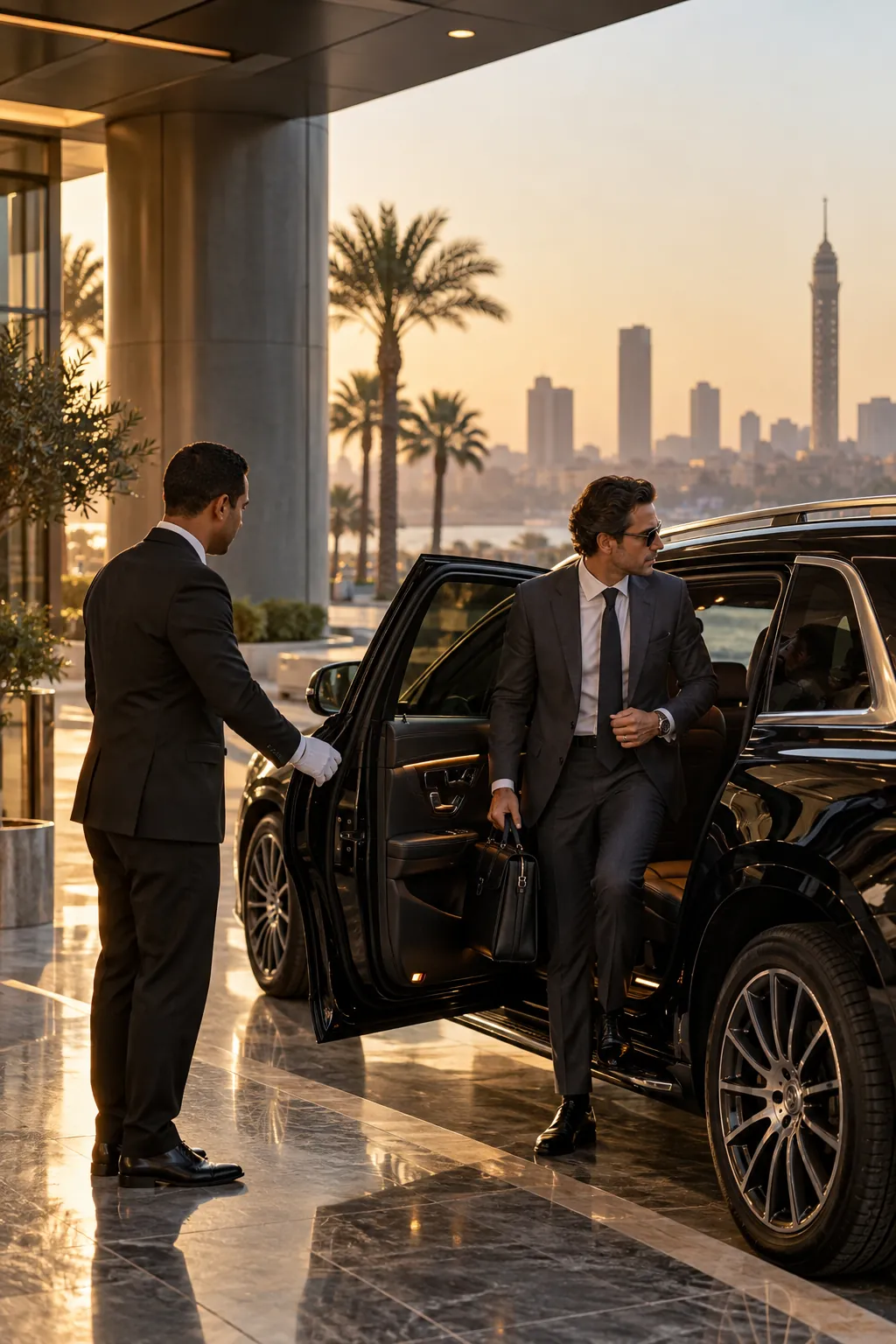 Chauffeur opening the car door for an executive