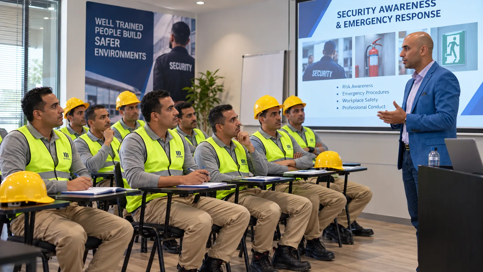 Magnum trainer delivering a security awareness and emergency response session to security officers